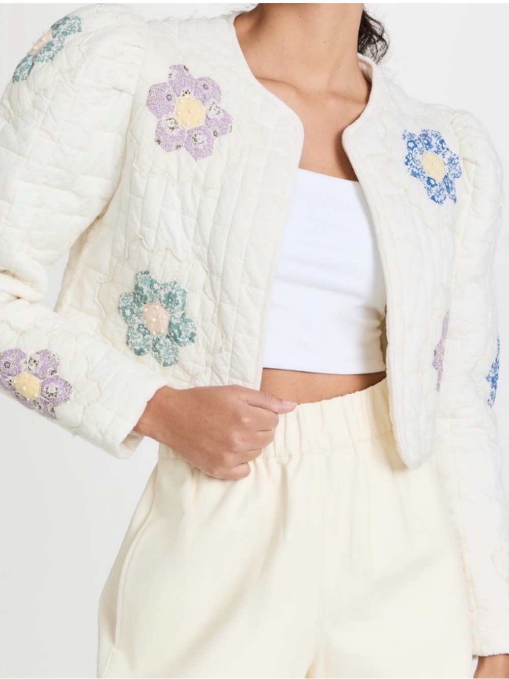 SEA NEW YORK Violette Quilted Floral Cropped Open Front Jacket Size Small VGUC